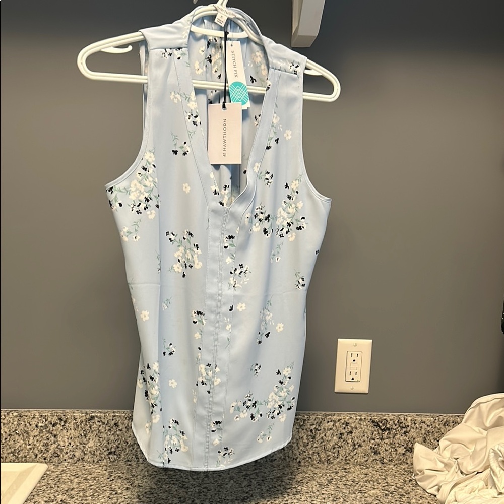 41 Hawthorn Blue Sleeveless Button Down Top